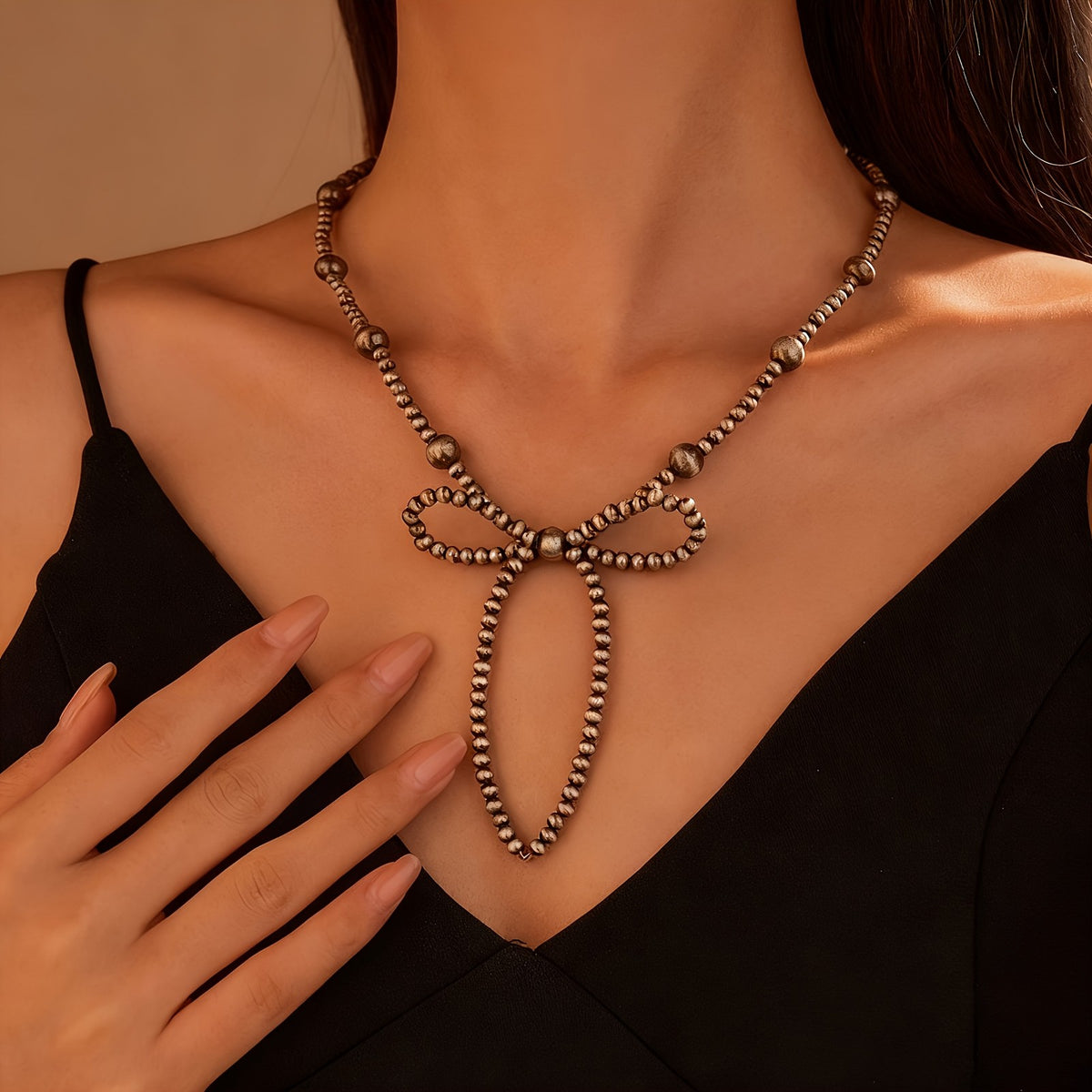 Boho Beaded Bow Necklace