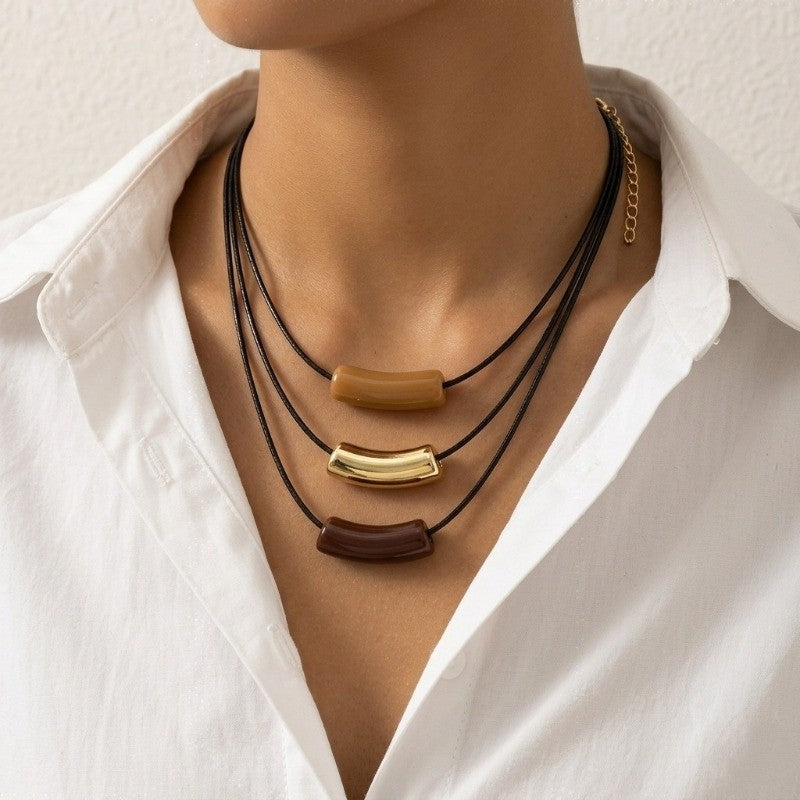 Layered Retro Geometric Resin Necklace