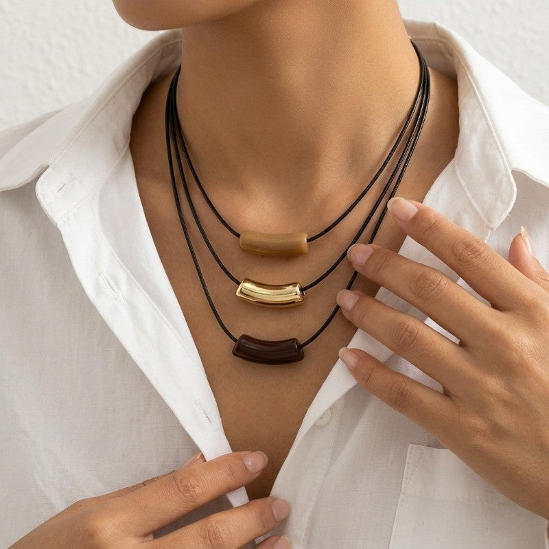 Layered Retro Geometric Resin Necklace