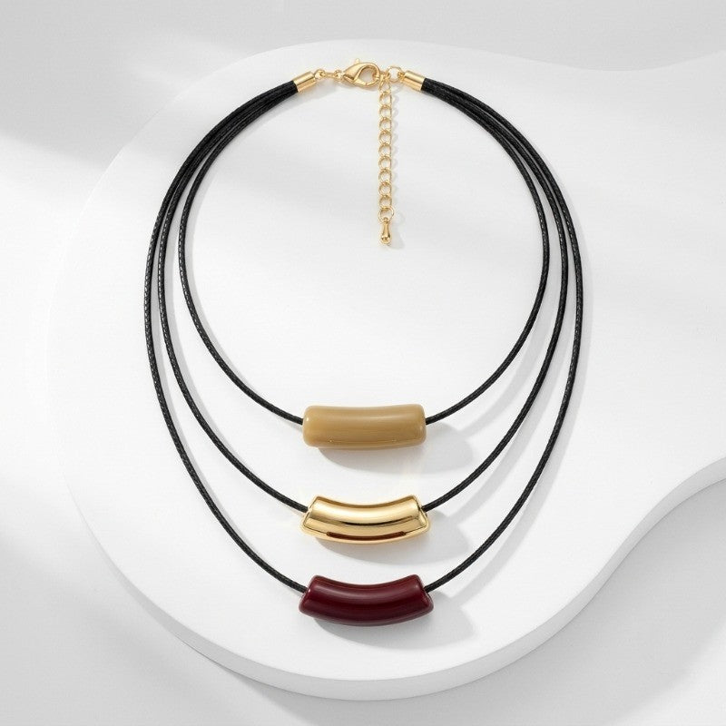 Layered Retro Geometric Resin Necklace