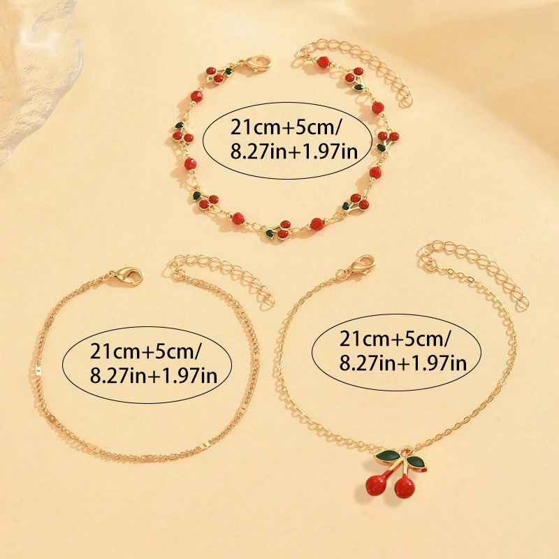 3pc Dainty Cherry Anklet Set