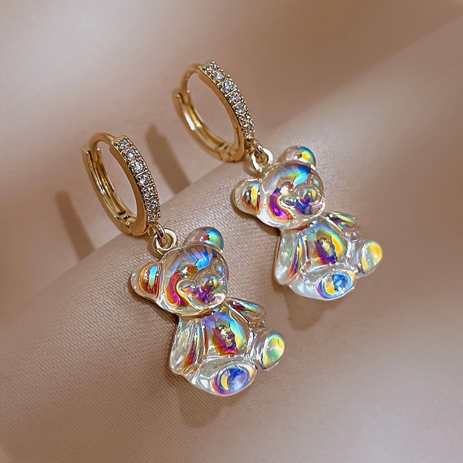 Dainty Iridescent Bear Earrings