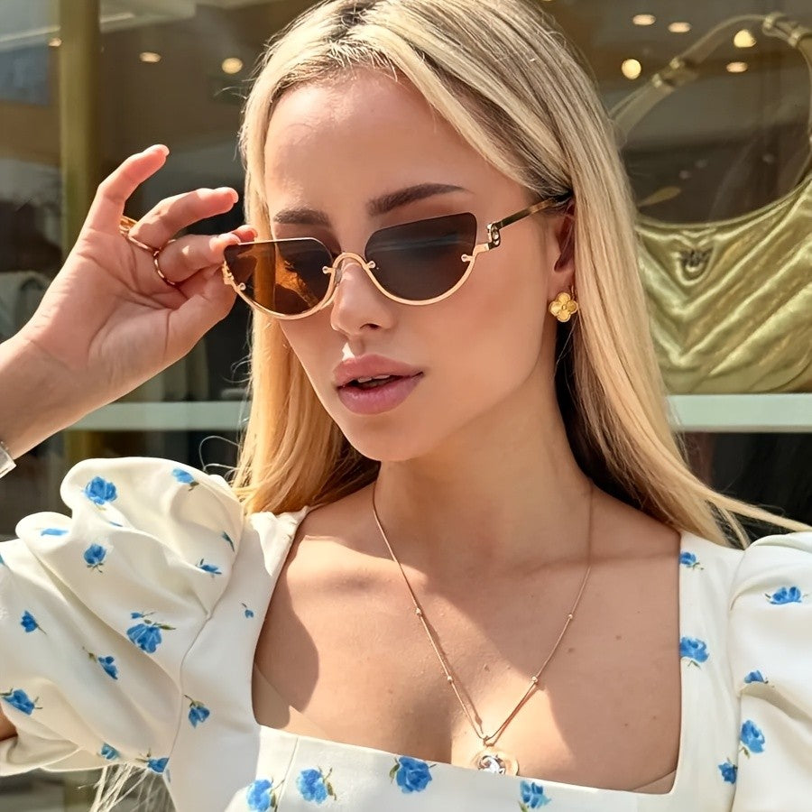 Classy Retro Half-Rim Cat Eye Sunglasses
