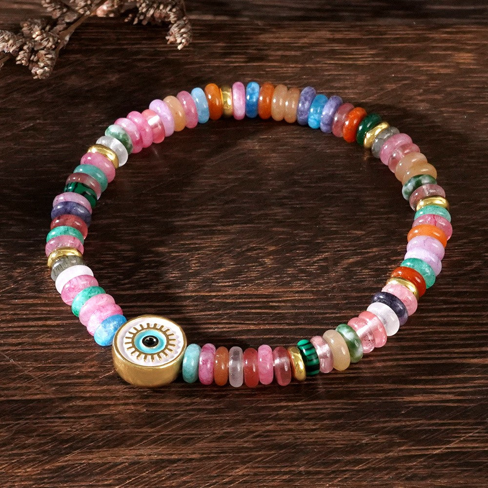 Boho Multicolor Stone Evil Eye Bracelet