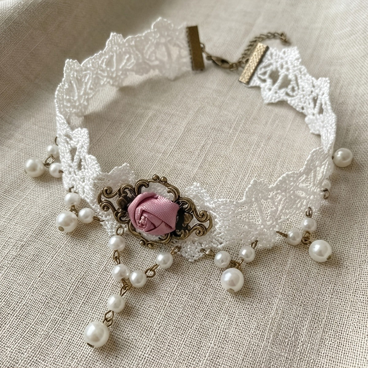 Romantic Lace Rose Pearl Choker Necklace
