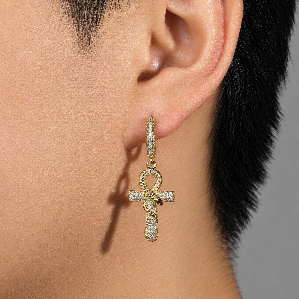 18k Classy Zircon Ankh Hoop Earrings