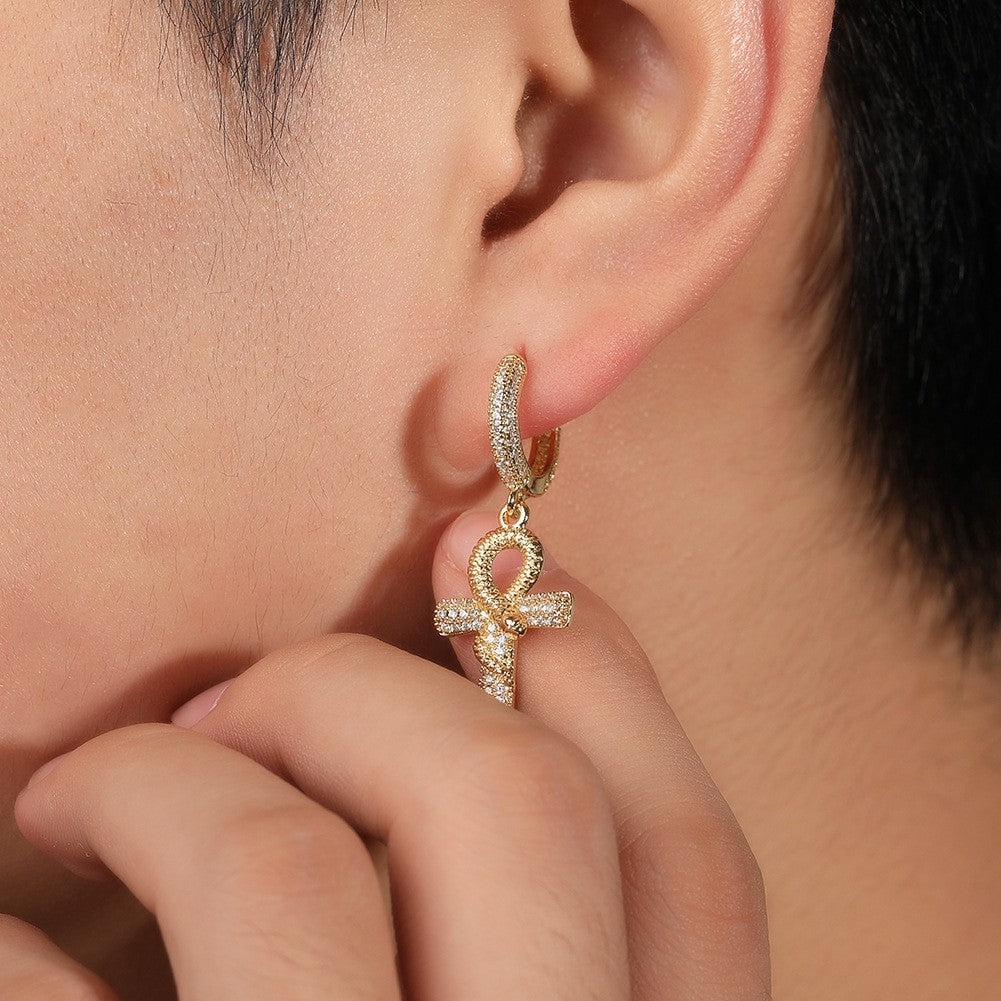 18k Classy Zircon Ankh Hoop Earrings