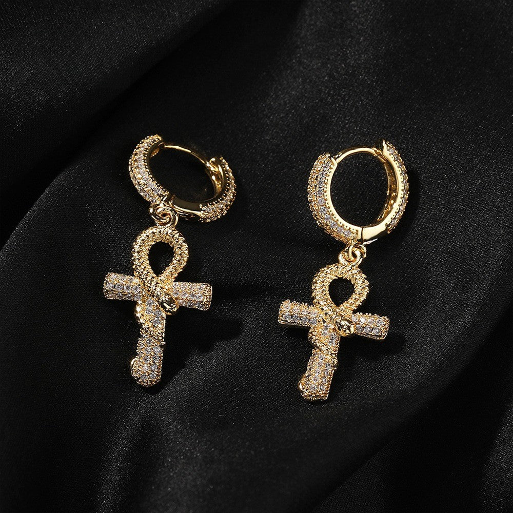18k Classy Zircon Ankh Hoop Earrings
