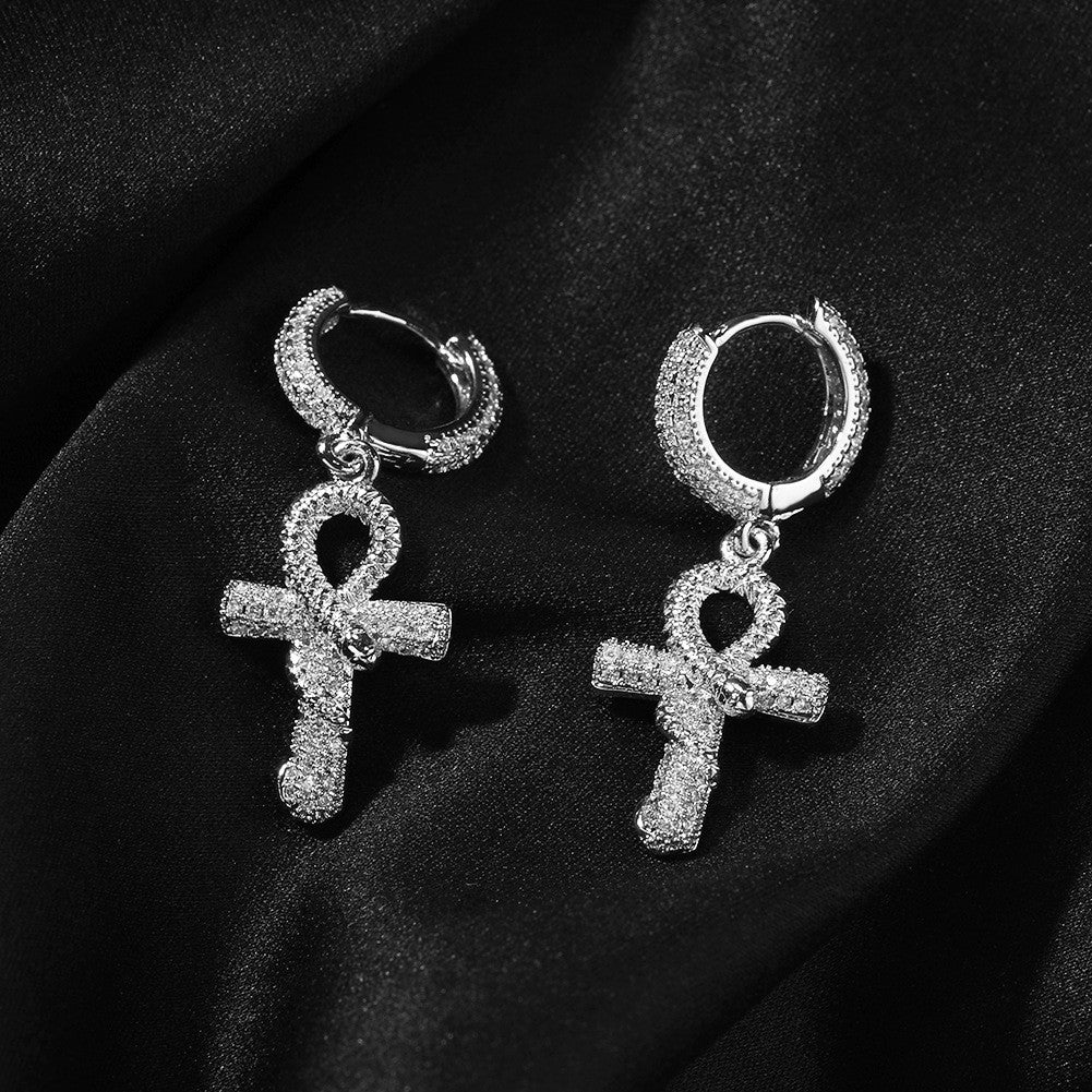 18k Classy Zircon Ankh Hoop Earrings