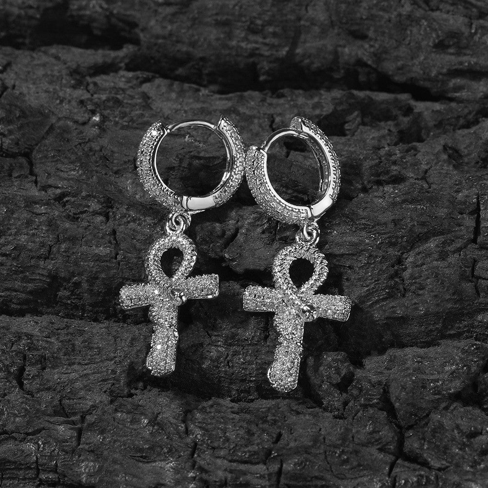 18k Classy Zircon Ankh Hoop Earrings