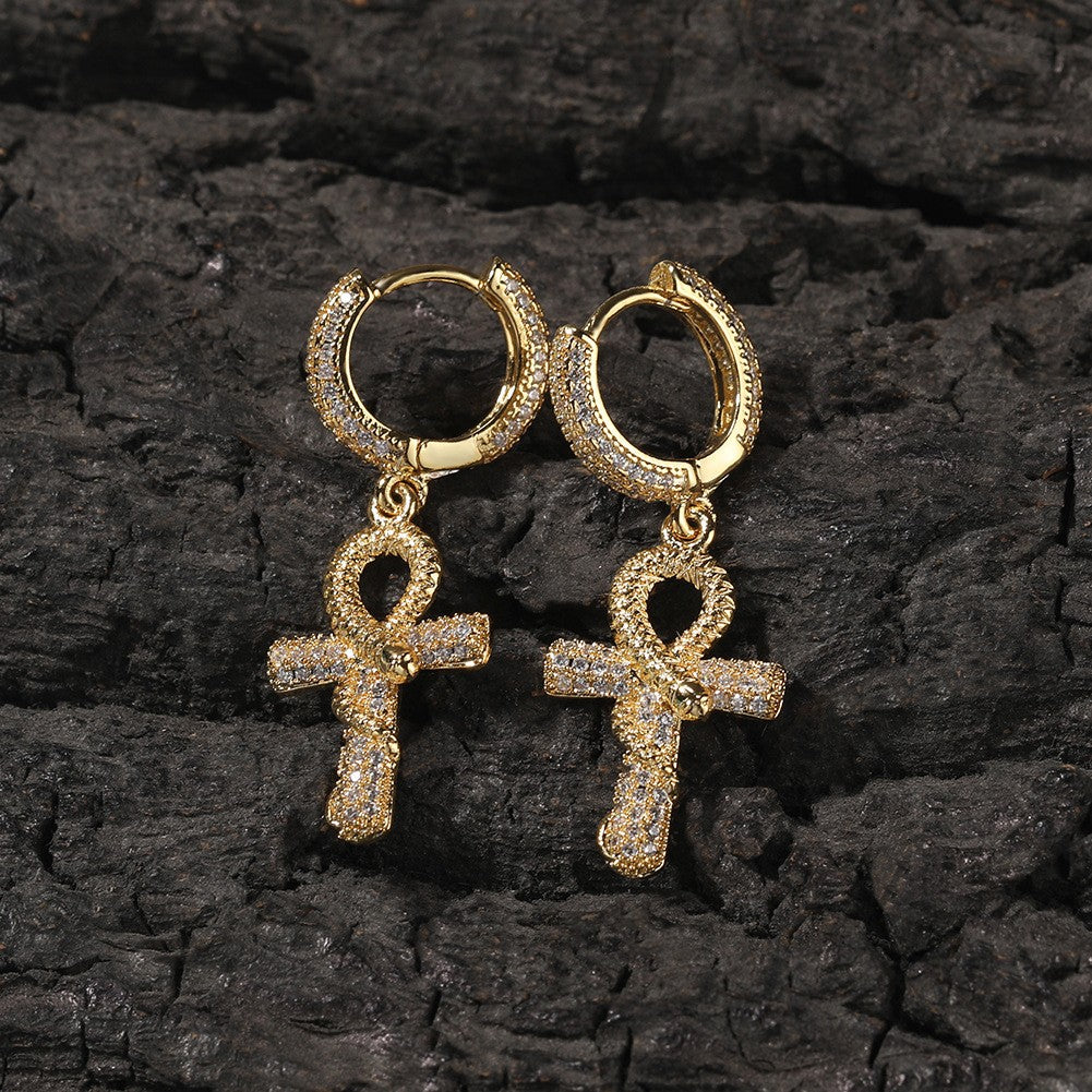 18k Classy Zircon Ankh Hoop Earrings