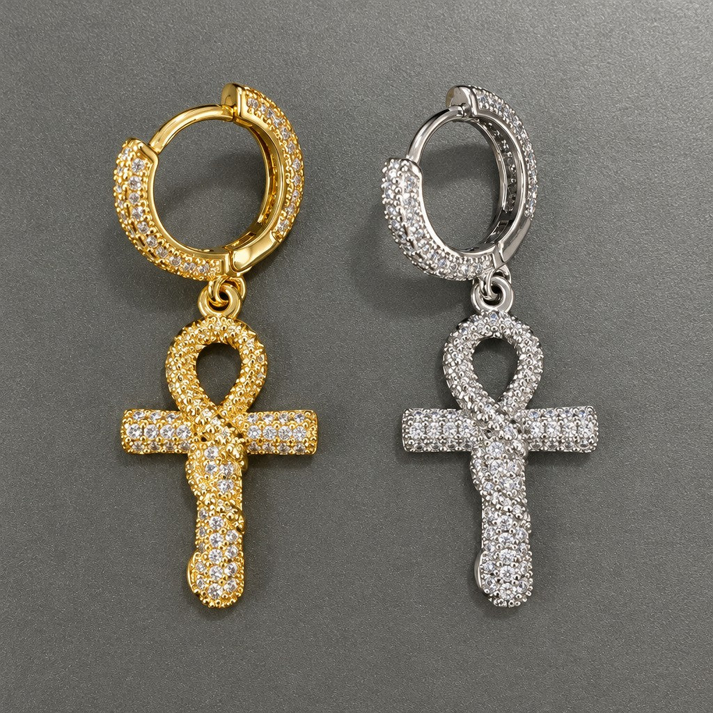 18k Classy Zircon Ankh Hoop Earrings