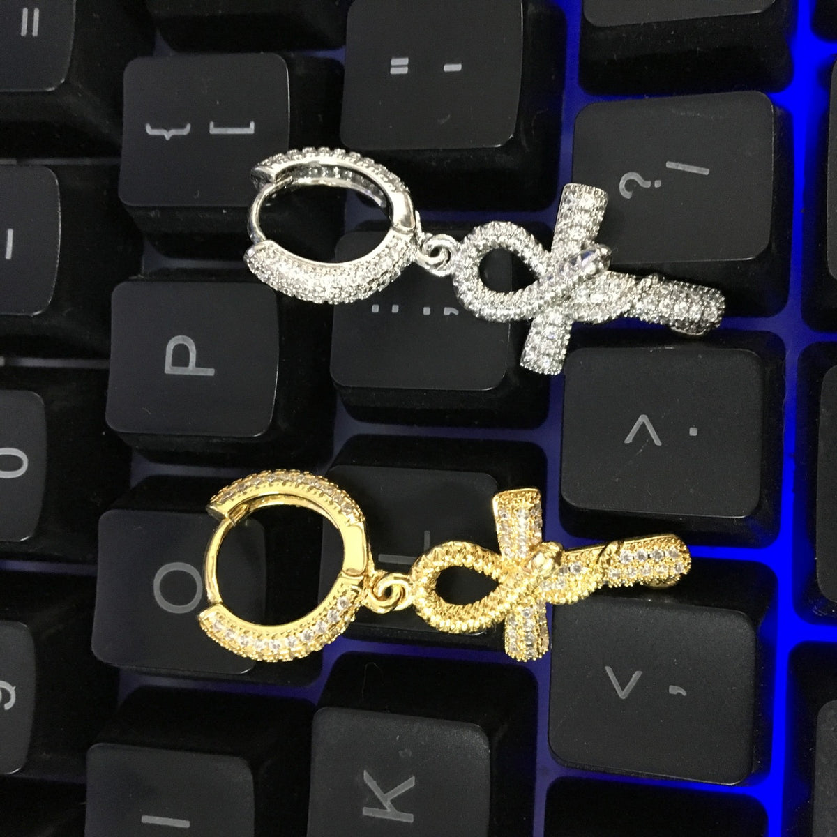 18k Classy Zircon Ankh Hoop Earrings