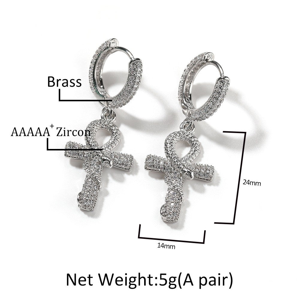 18k Classy Zircon Ankh Hoop Earrings
