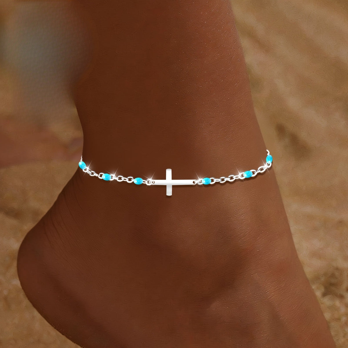 Dainty Turquoise Cross Anklet