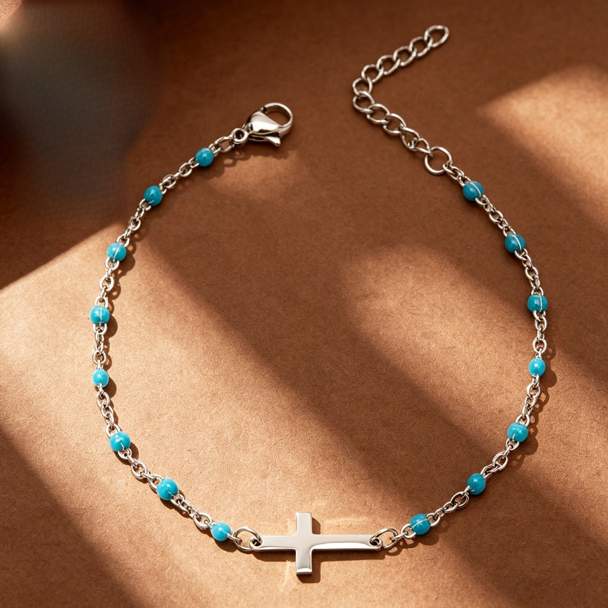 Dainty Turquoise Cross Anklet