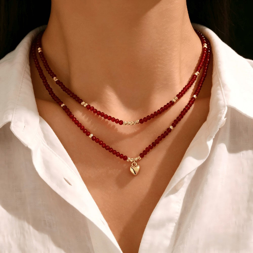 Boho Burgundy Beaded Heart Necklace