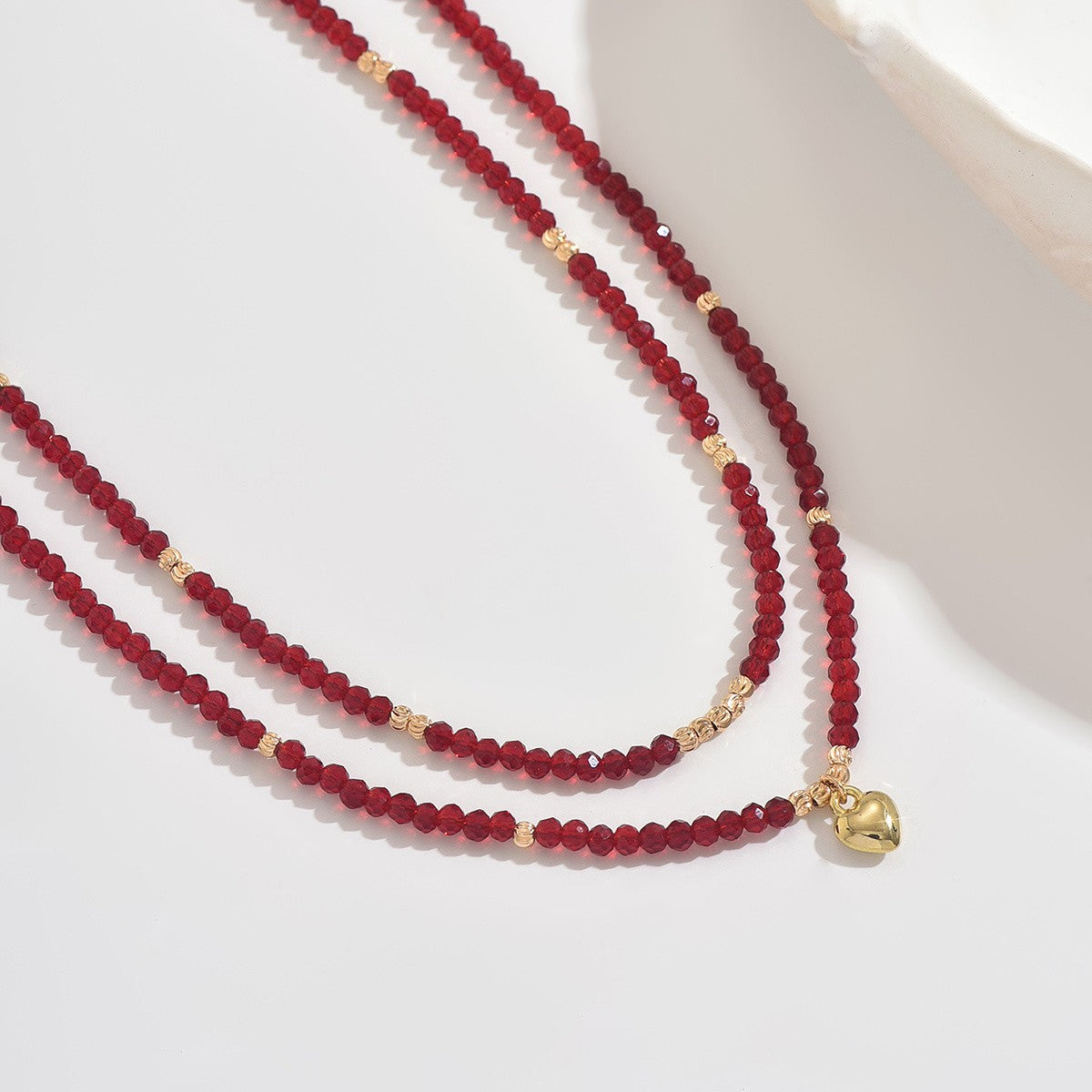 Boho Burgundy Beaded Heart Necklace
