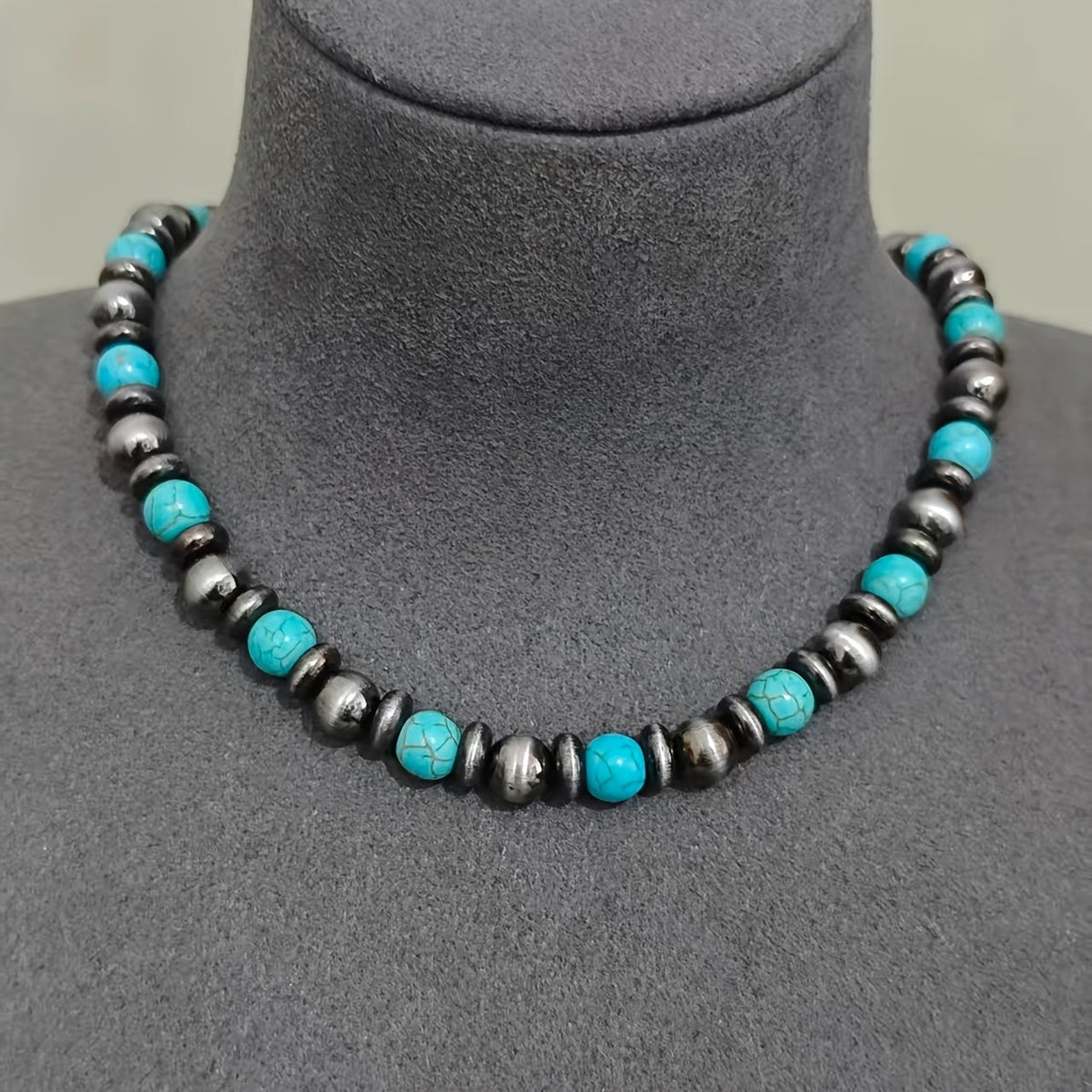 Boho Turquoise and White Bead Necklace