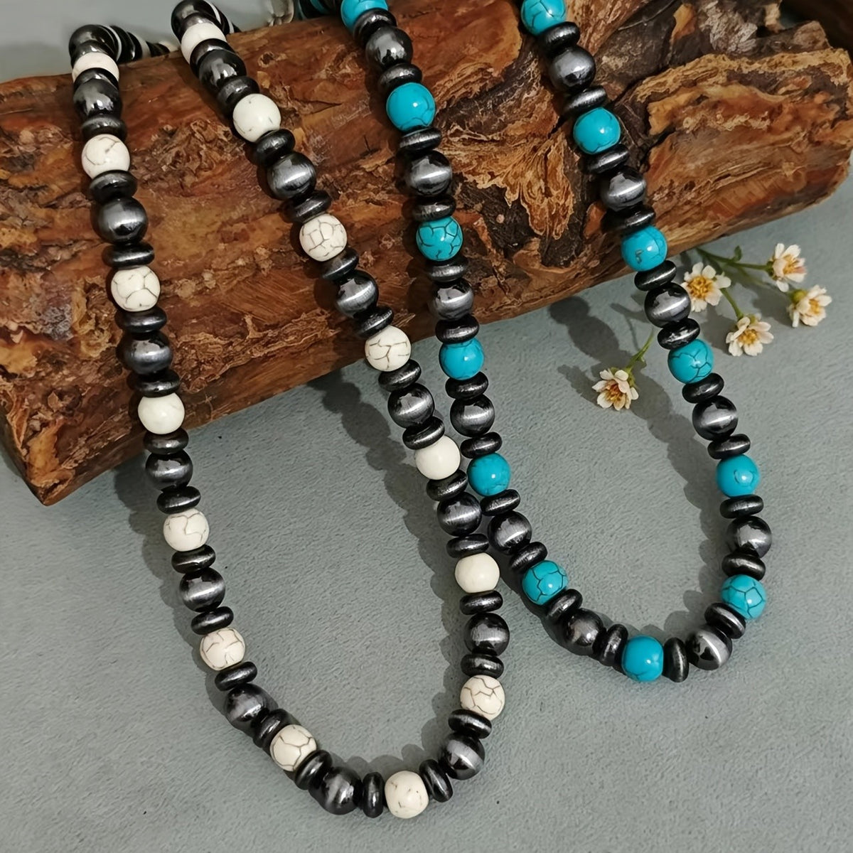 Boho Turquoise and White Bead Necklace