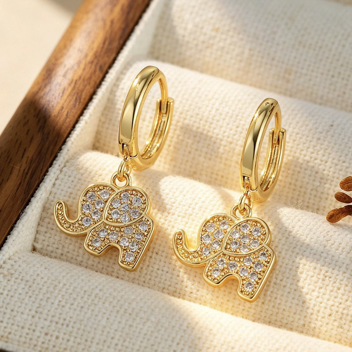 14k Dainty Zircon Elephant Hoop Earrings