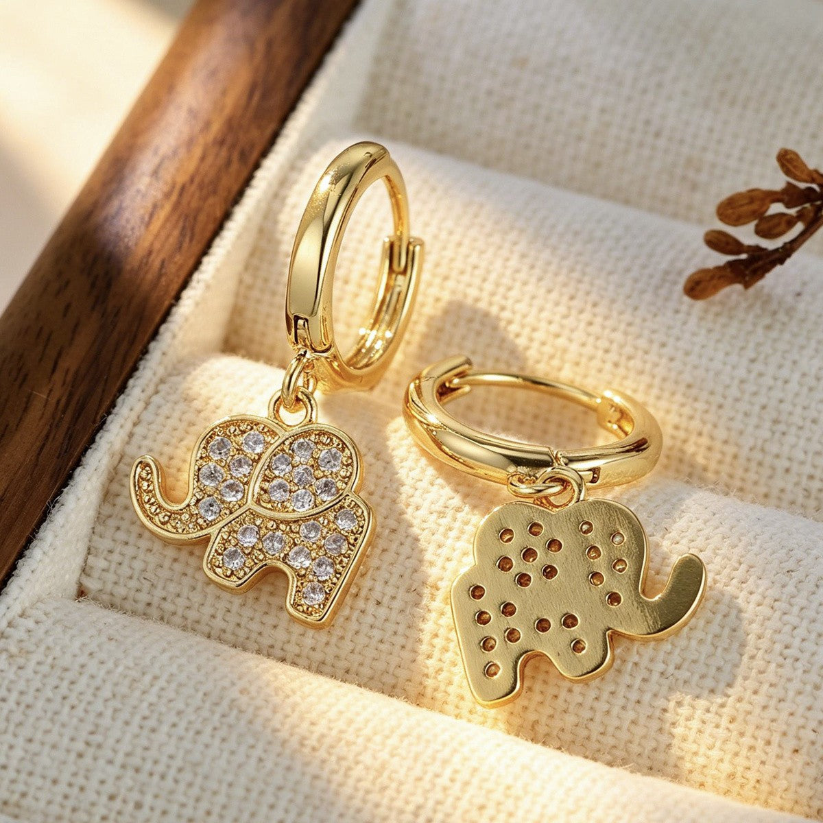 14k Dainty Zircon Elephant Hoop Earrings