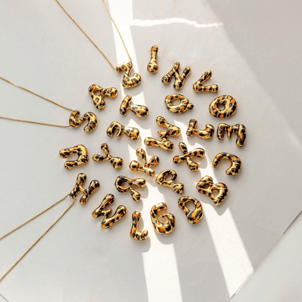 Classy Leopard Print Letter Necklace