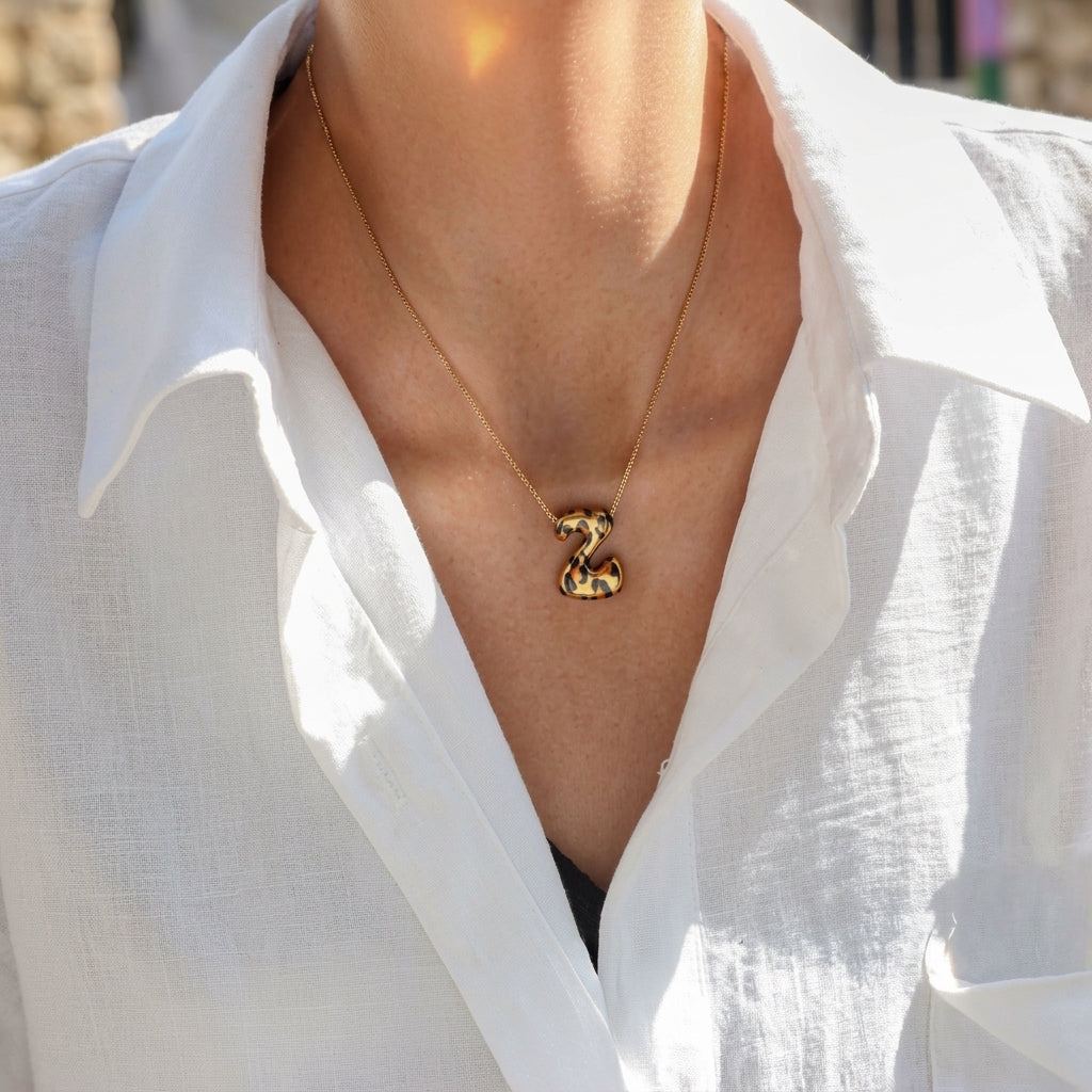 Classy Leopard Print Letter Necklace