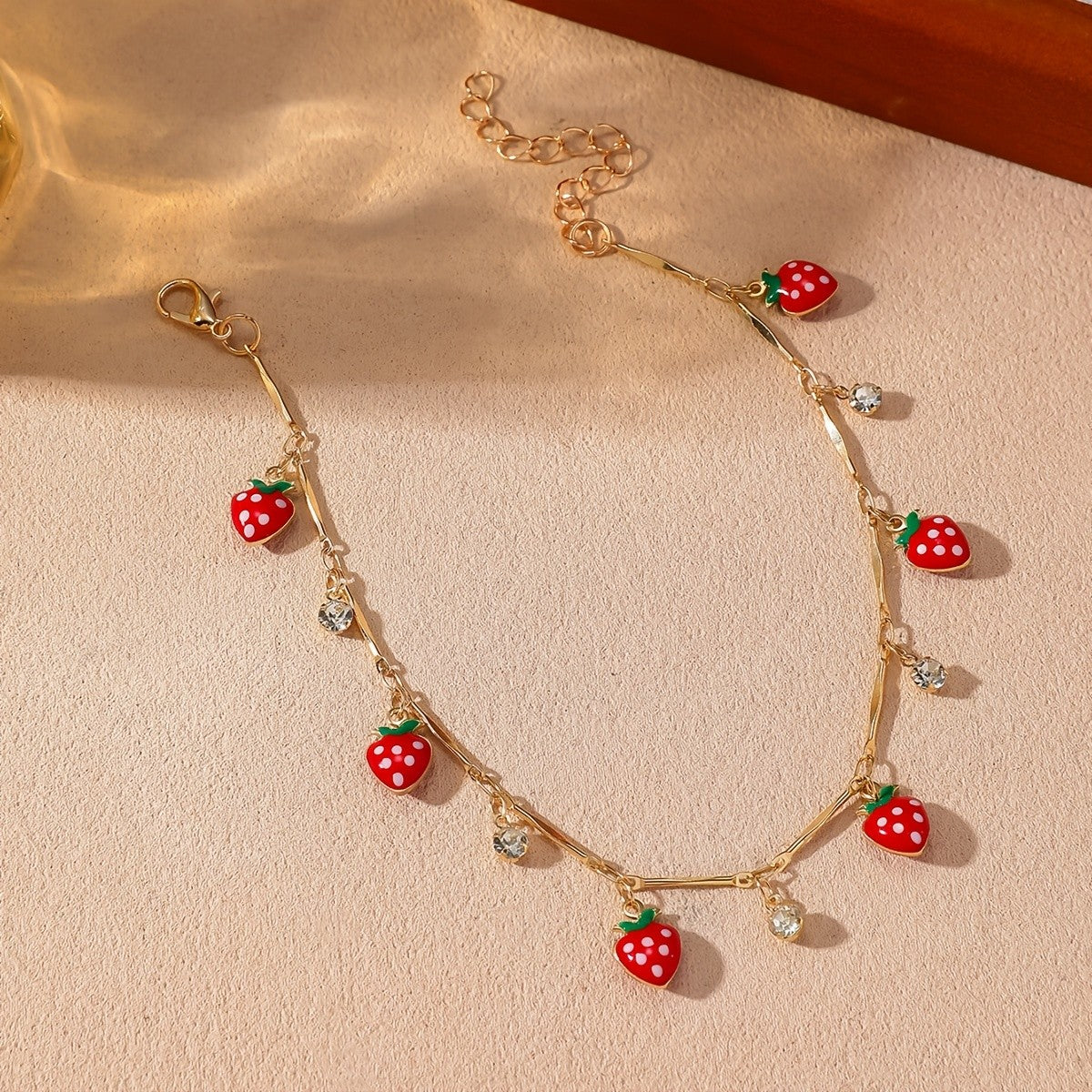 Dainty Red Strawberry Anklet