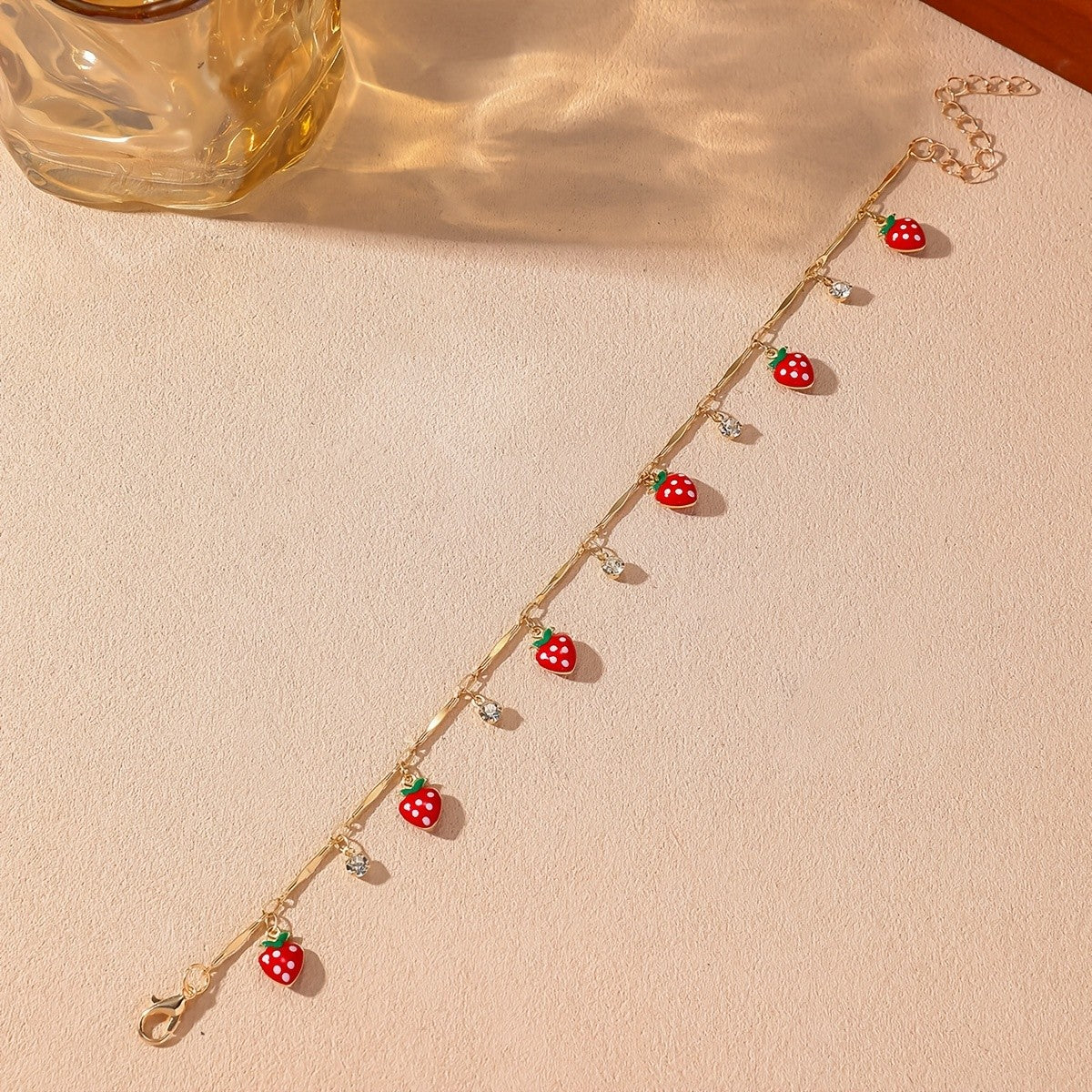 Dainty Red Strawberry Anklet