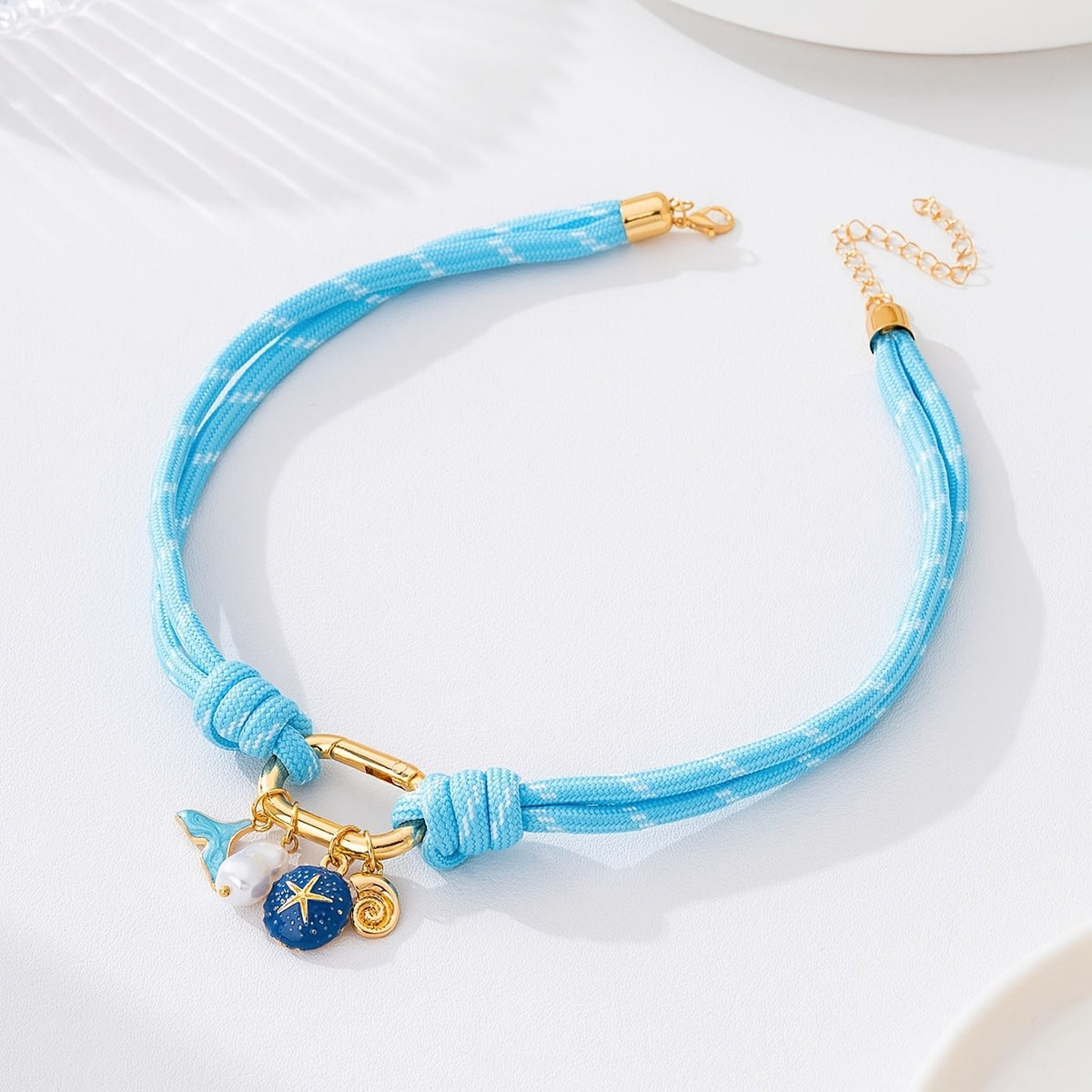 Boho Blue Rope Shell Necklace
