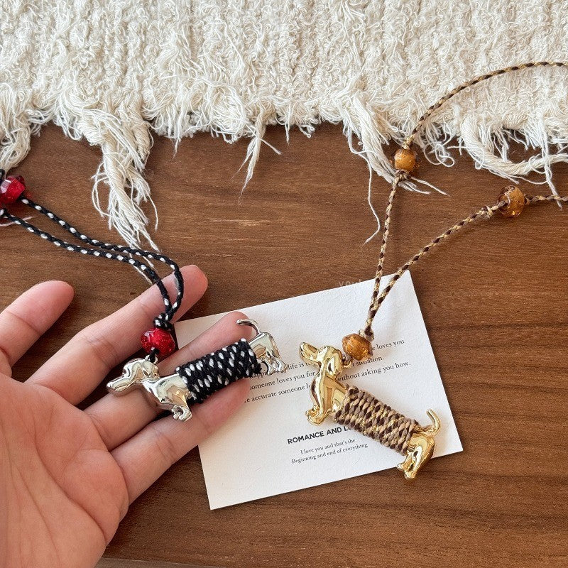Cute Dachshund Woven Rope Necklace