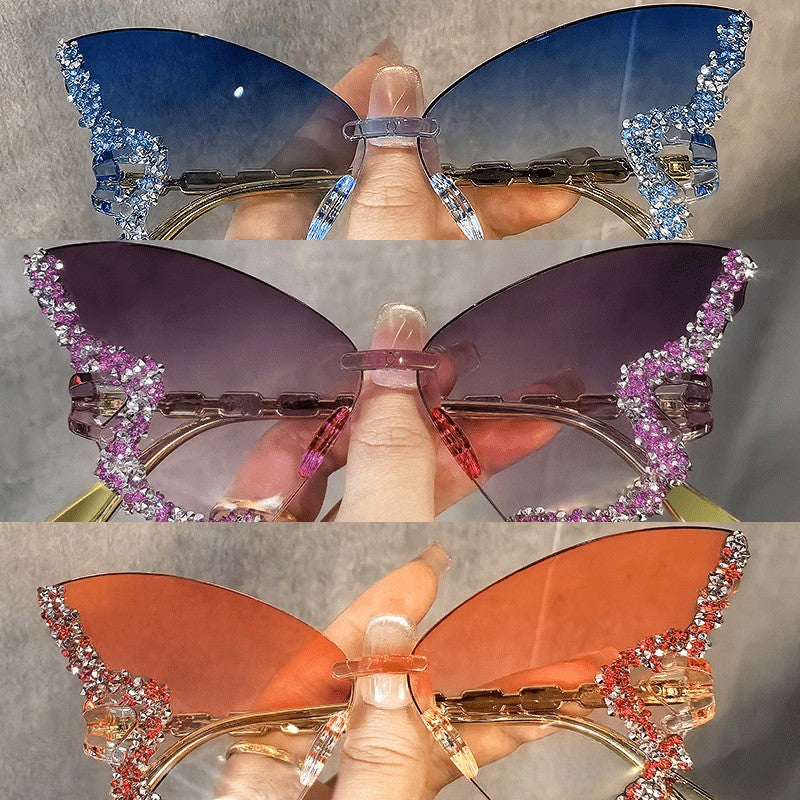 Classy Rhinestone Butterfly Sunglasses Set