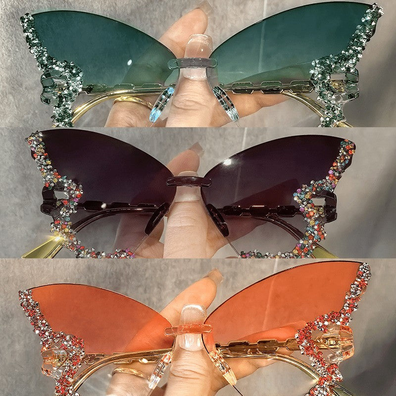 Classy Rhinestone Butterfly Sunglasses Set