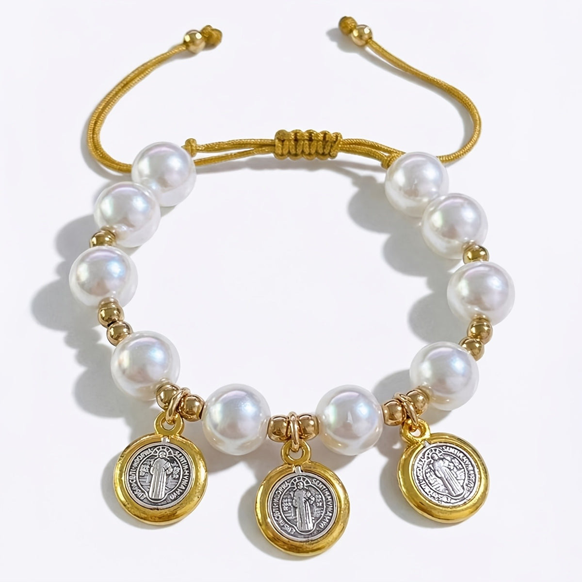 18k Elegant Saint Medal Pearl Bracelet