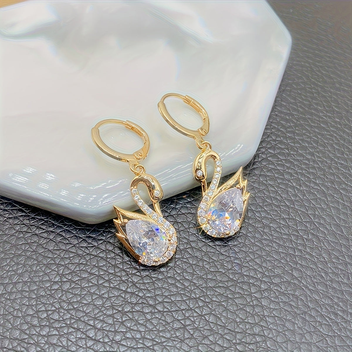 Elegant Crystal Swan Drop Earrings