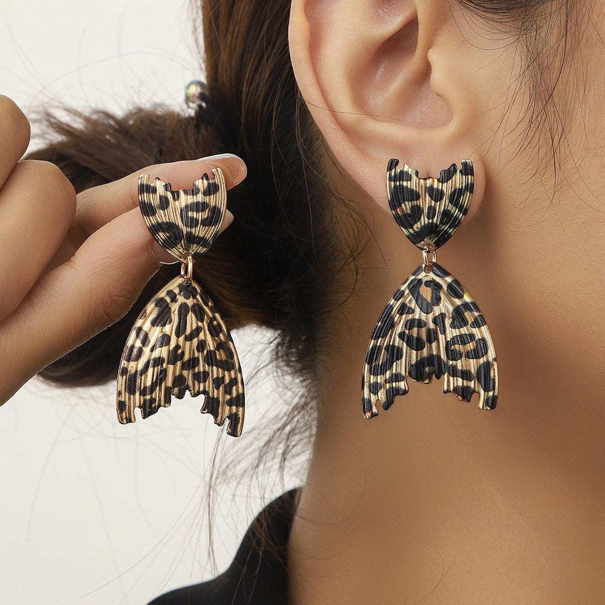 Leopard Print Bow Drop Earrings