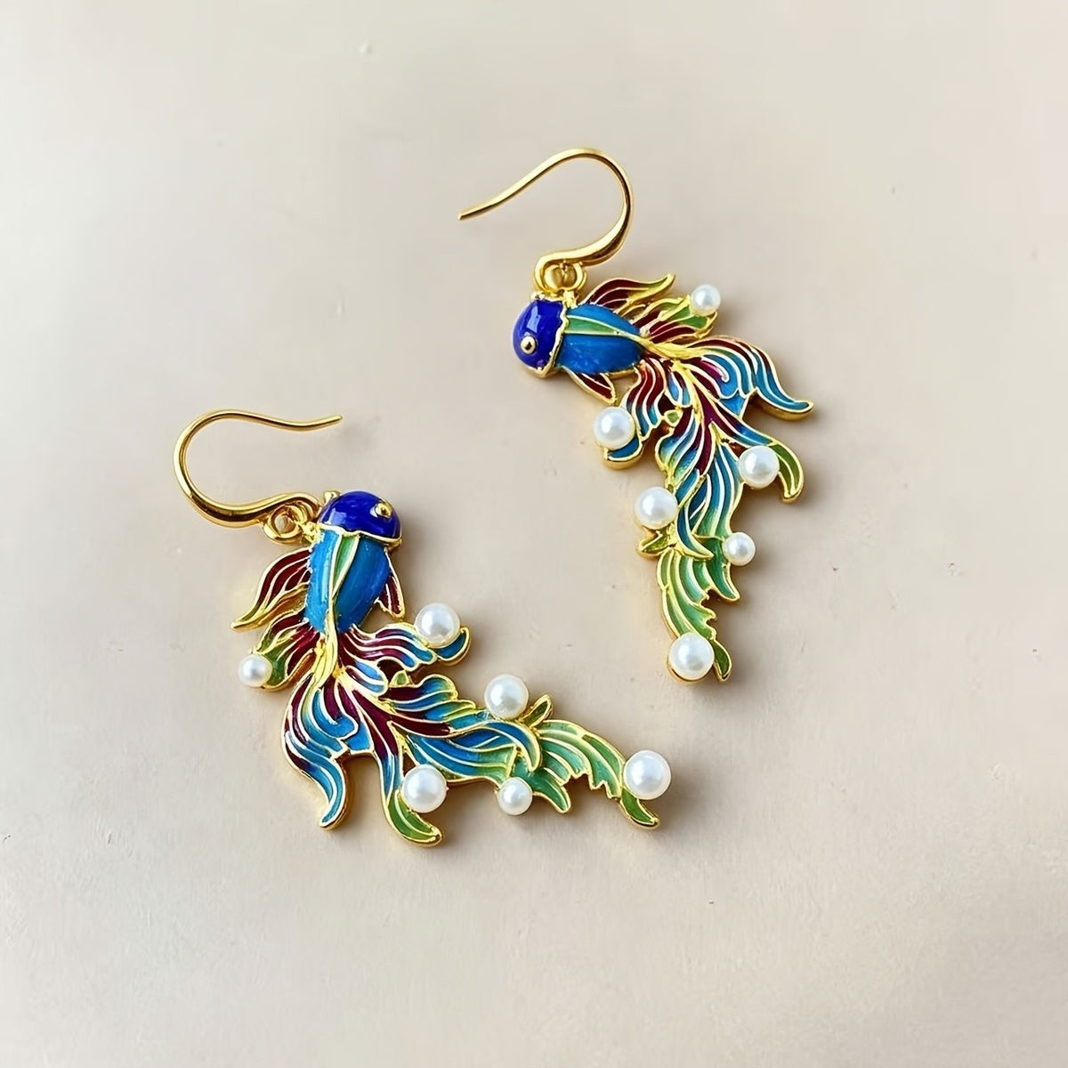 Vintage Enamel Koi Fish Earrings