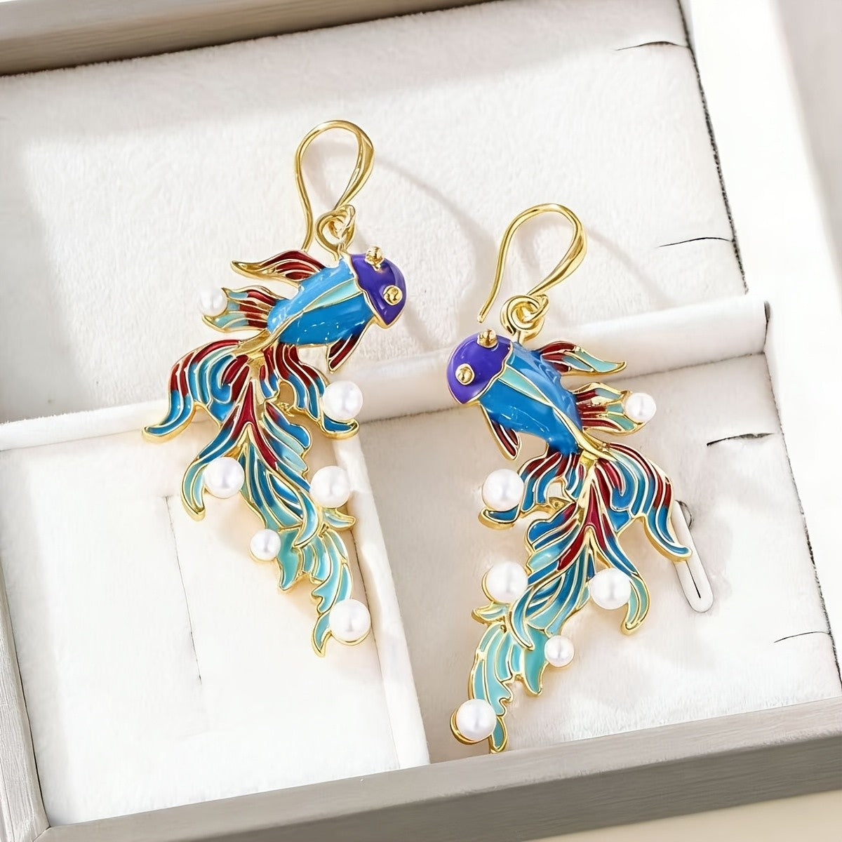 Vintage Enamel Koi Fish Earrings