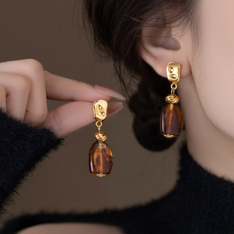 S925 Elegant Amber Drop Earrings