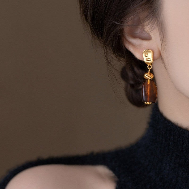 S925 Elegant Amber Drop Earrings