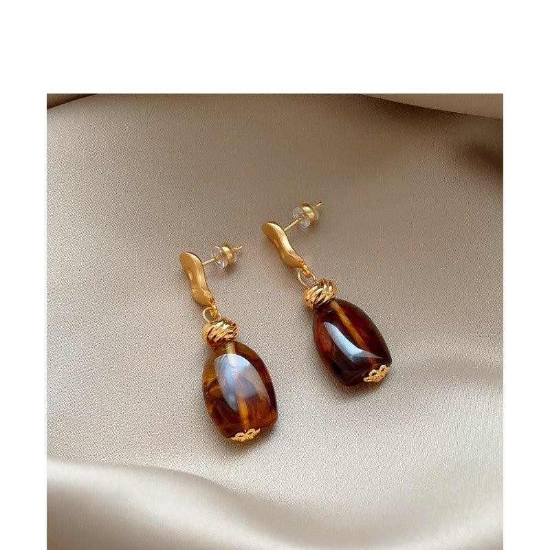 S925 Elegant Amber Drop Earrings