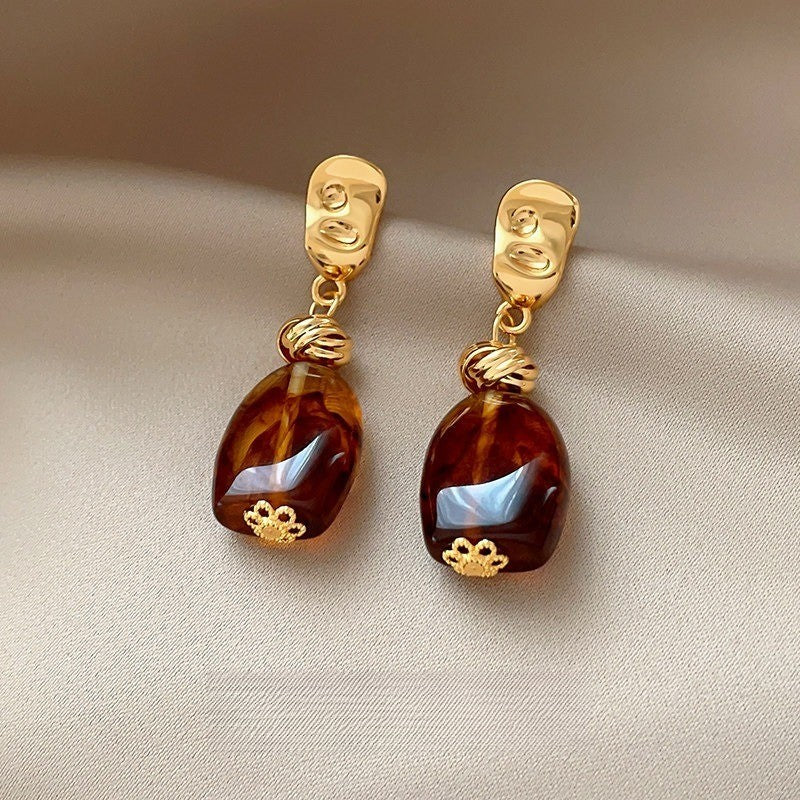 S925 Elegant Amber Drop Earrings