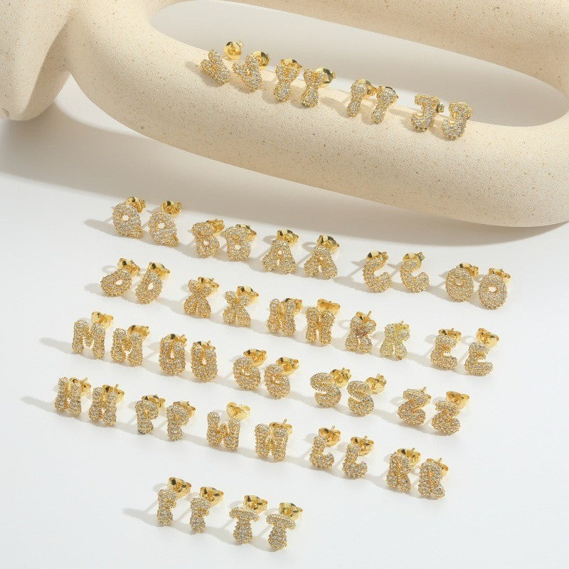 Elegant Zircon Initial Letter Stud Earrings