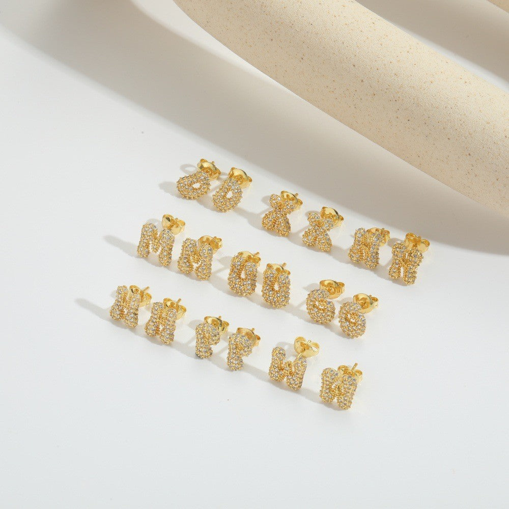 Elegant Zircon Initial Letter Stud Earrings