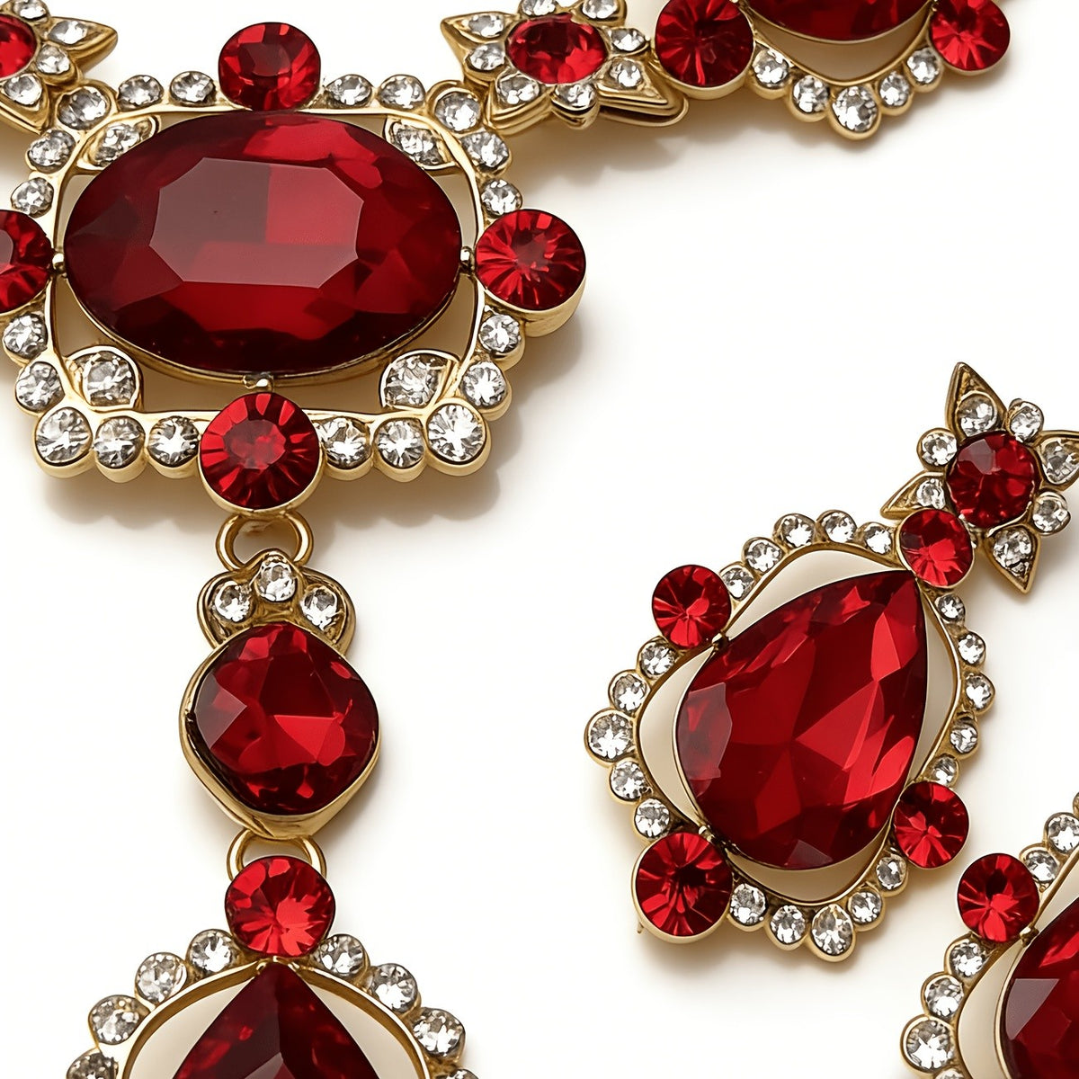 Elegant Red Crystal Necklace & Earring Set