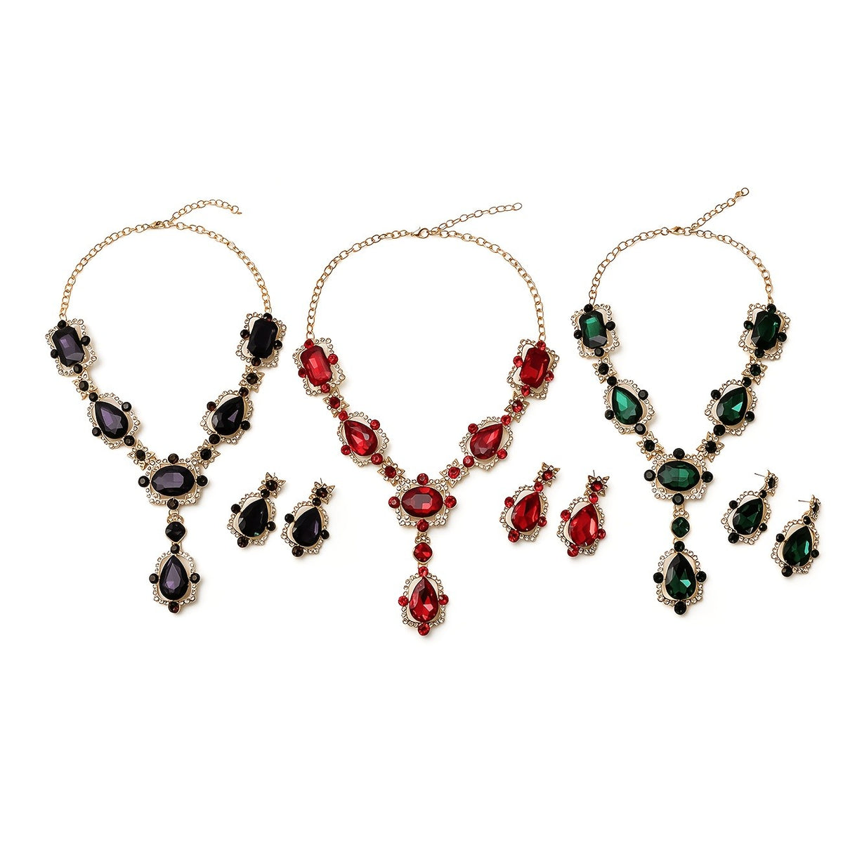 Elegant Red Crystal Necklace & Earring Set