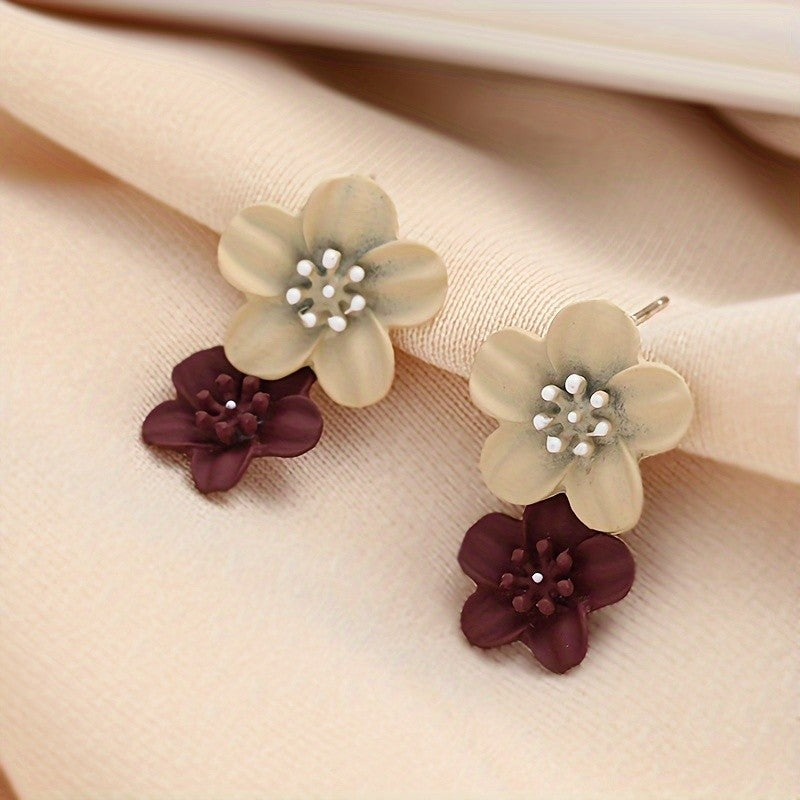 Dainty Two-Tone Floral Drop Earrings