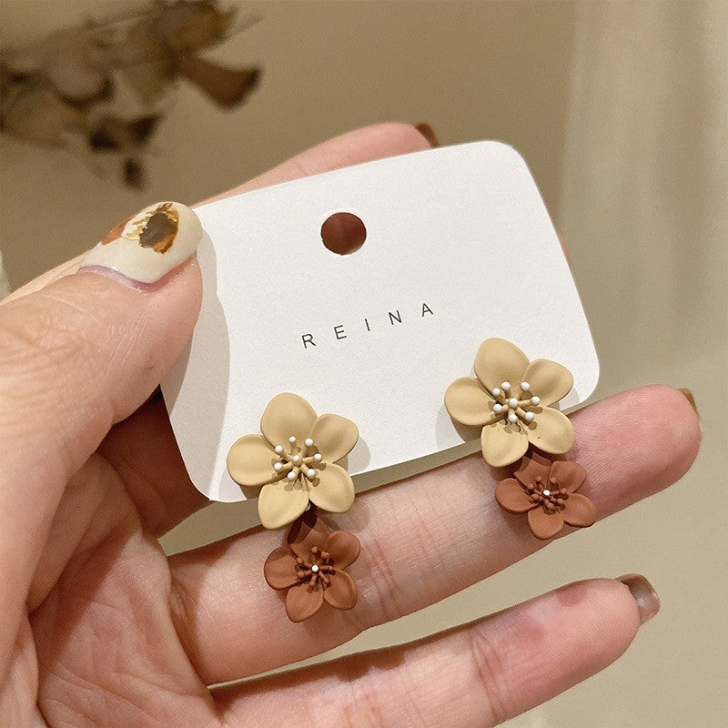 Dainty Two-Tone Floral Drop Earrings