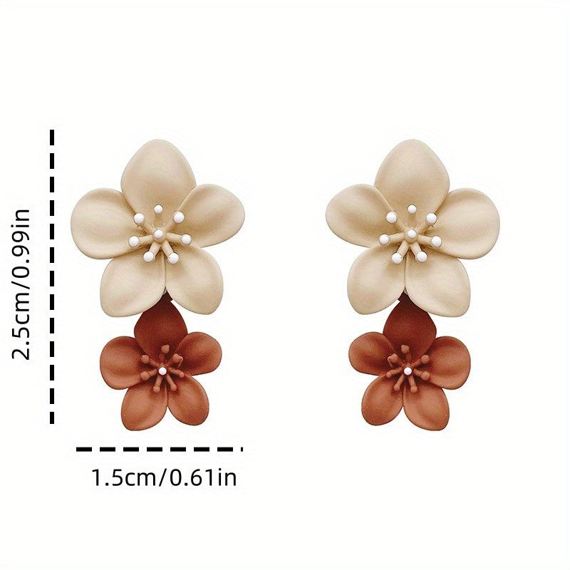 Dainty Two-Tone Floral Drop Earrings